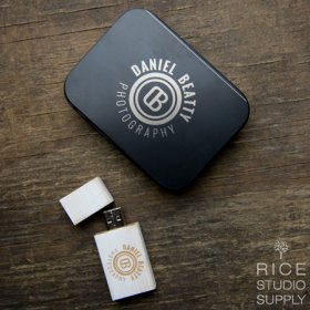 Black Tin Flash Drive Box + Vintage Square Flash Drive Bundle